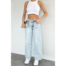 Gülseli Kadın Modern Stil Bol Paça Yıkamalı Jean Kot Pantolon P-00021555