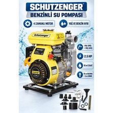 SCHUTZENGER 4 Zamanlı Benzinli Su Pompası 2.5 Hq 1 Inç Çıkış 100MT Yatay Atar Tarla Bahçe Sulama 5 mt Emiş Sarı 7030