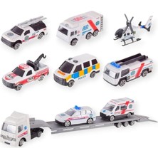 DMC 10 Parça Araç Taşıyan Tır Seti - Die Cast - DS047 - Ambulans (Bayi Depom)