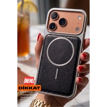 Emybox iPhone 15 Pro Max Magsafe Özellikli Arkası Deri Metalik Kenarlı Yumuşak Silikon Telefon Kılıfı