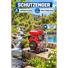 SCHUTZENGER 4 Zamanlı Benzinli Su Pompası 2.5 Hq 1 Inç Çıkış 100MT Yatay Atar Tarla Bahçe Sulama KIRMIZI88