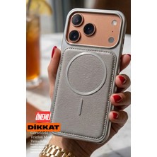 Emybox iPhone 17 Magsafe Özellikli Arkası Deri Metalik Kenarlı Yumuşak Silikon Telefon Kılıfı