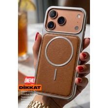 Emybox iPhone 16 Magsafe Özellikli Arkası Deri Metalik Kenarlı Yumuşak Silikon Telefon Kılıfı