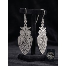 Roza Silver 925 Ayar Gümüş Geleneksel Telkari Işlemeli Baykuş Sallantılı Küpe