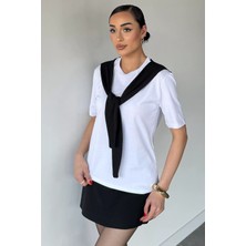 Gülseli Kadın Şal Bağlama Detaylı Tişört P-00021147