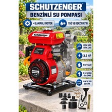 SCHUTZENGER 4 Zamanlı Benzinli Su Pompası 3.5 Hq 1.5 Inç Çıkış 100MT Yatay Atar Tarla Bahçe Sulama 5 mt Emiş KIRMIZI201