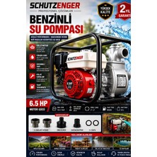 SCHUTZENGER 6.5 Hp 2 Inç Çıkışlı Benzinli Su Pompası 200 mt Yatay Su Basar 4 Zamanlı Motor Turbo Güç Kırmızı