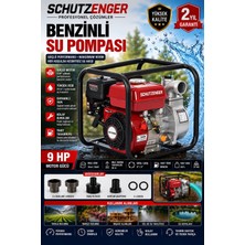 SCHUTZENGER 9 Hp 3 Inç Çıkışlı Benzinli Su Pompası 200 mt Yatay Su Basar 4 Zamanlı Motor Turbo Güç Kırmızı