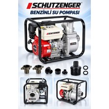 SCHUTZENGER 8 Hp 2 Inç Çıkışlı Benzinli Su Pompası 200 mt Yatay Su Basar 4 Zamanlı Motor Turbo Güç Kırmızı 6011