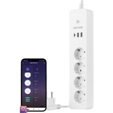 Neutron NTL-SW07 1050 Joule Akım Korumalı Wifi Akıllı Grup Priz – 4’lü, 2 USB + Type-C, 1 mt Kablo