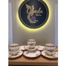 Ogeda Home Çiçek Desenli 6 Kişilik Porselen Kahve Fincanı Takımı – Gold Ayaklı Çiçekli Türk Kahvesi Fincan Seti