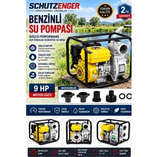 SCHUTZENGER 9 Hp 3 Inç Çıkışlı Benzinli Su Pompası 200 mt Yatay Su Basar 4 Zamanlı Motor Turbo Güç Sarı