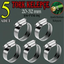 Badem10 [5 Adet] Hortum Kelepçesi Tork Ayarlı 20X32 mm Paslanmaz Çelik Boru Metal Kelepçe Ayarlanabilir Klips