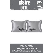 Swoord Kişiye Özel Baskılı Saten Yastık Kılıfı 2 Adet 50X70CM 2 Adet Hediye Saten Tokalı