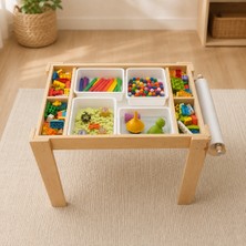 Muyuru Çocuklar Için 6'sı 1 Arada Montessori Aktivite Masası; Duyusal Oyun Kutuları, Büyük Yapı Bloklarına Uygun Kapak