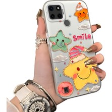 HONTINGA Realme C21Y ile Uyumlu Kılıf Silikon Kenar Sert Arka Kamera Koruyucu Basitlik Anti Düşme Kamera Sevgili Çift Kılıf Yıldız Desen Couple Telefon Kılıfı K1-1809