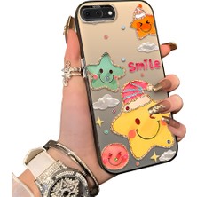 HONTINGA iPhone 8 Plus ile Uyumlu Kılıf Silikon Kenar Sert Arka Kamera Koruyucu Basitlik Anti Düşme Kamera Sevgili Çift Kılıf Yıldız Desen Couple Telefon Kılıfı K1-1809