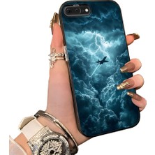 HONTINGA iPhone 8 Plus ile Uyumlu Kılıf Silikon Kenar Sert Arka Kamera Koruyucu Basitlik Anti Düşme Kamera Sevgili Çift Kılıf Uçak Desen Couple Telefon Kılıfı K1-1812