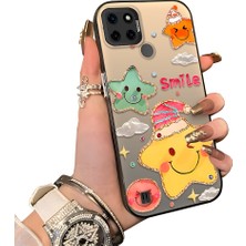 HONTINGA Realme C21Y ile Uyumlu Kılıf Silikon Kenar Sert Arka Kamera Koruyucu Basitlik Anti Düşme Kamera Sevgili Çift Kılıf Yıldız Desen Couple Telefon Kılıfı K1-1809