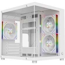 Rampage Lumid M-Atx Beyaz Oyuncu Kasası Temperli Camlı 3*12CM ARGB Fan ile Gelişmiş Bağlantı Noktaları