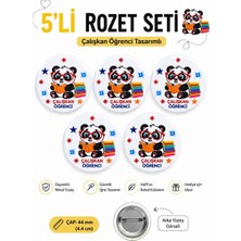 Sevimli Panda Çalışkan Başarılı Öğrenci Okul Rozet Seti Ceket-Çanta-Kalemlik-Şapka-Aksesuar Rozeti (44MM) 5 Adet