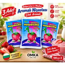 Omka Çilek Aromalı Renkli Nişasta 100 G x 3 Paket – Tatlı, Muhallebi ve Pasta Için Aromalı Nişasta