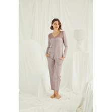 Nightlove Monamise  Kadın Vizon Dantelli Pijama Takımı