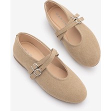 Marjin Kadın Çapraz Bantlı Babet Niroza Bej Süet