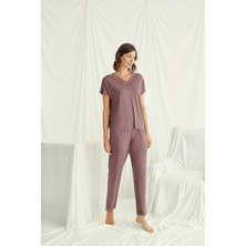 Nightlove Monamise  Kadın Lacivert  Kısa Kollu Dantelli Pijama Takımı