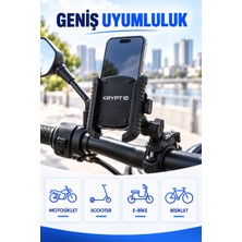 YYK Krypt 10 KR10 2207 Motosiklet Telefon Tutucu Titreşim Önleyici 360° Ayna ve Gidon Bağlantılı