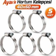 Badem10 [5 Adet] Hortum Kelepçesi Tork Ayarlı 40X60 mm Paslanmaz Çelik Boru Metal Kelepçe Ayarlanabilir Klips