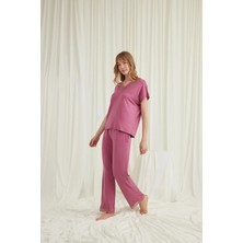 Nightlove Monamise  Kadın Gül Kurusu  Kısa Kollu Dantelli Pijama Takımı
