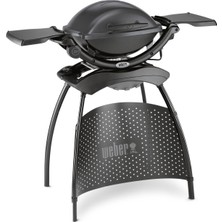 Weber Q 1400 Koyu Gri Elektrikli Mangal, Yan Sehpalı Porselen Emaye Kaplı Döküm Izgara, 43 cm Boyut