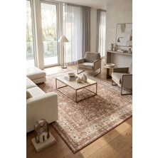 Artloop Istanbul Kiremit Bej Çiçek Desenli Vintage Dokuma Tabanlı Şönil Halı Al 664