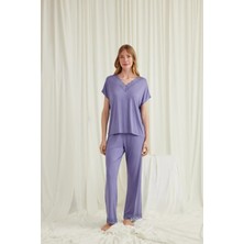 Nightlove Monamise  Kadın Lila  Kısa Kollu Dantelli Pijama Takımı
