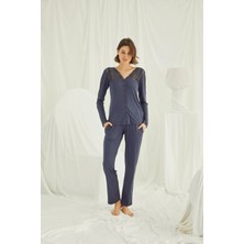 Nightlove Monamise  Kadın Antrasit Dantelli Pijama Takımı