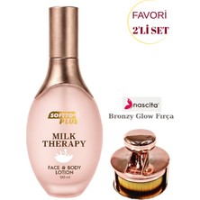 Softto Plus Mılk Therapy Yüz&vücut Losyonu 120 ml Shea Butter Süt Proteini Içerikli Nemlendirici Losyon & Bronzy Glow Yuvarlak Fondöten Fırçası NASBRUSH0247