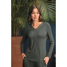 Nightlove Monamise Uzun Kollu Önü Düğmeli V Yaka Pijama Takımı