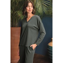 Nightlove Monamise Uzun Kollu V Yaka Pijama Takımı