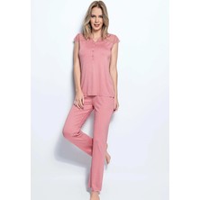 Nightlove Monamise  Kadın Pembe  Kısa Kollu Dantelli Pijama Takımı