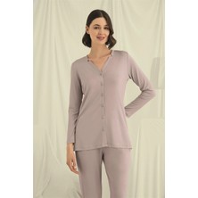 Nightlove Monamiseuzun Kollu Boydan Düğmeli V Yaka Pijama Takımı
