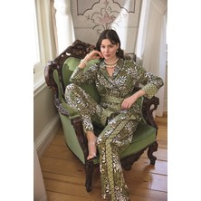 Nightlove Monamise Çiçek ve Yaprak Desenli Düğmeli Gömlek Yakalı Pijama Takımı
