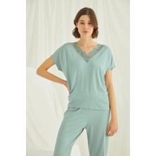 Nightlove Monamise  Kadın Açık Yeşil  Kısa Kollu Dantelli Pijama Takımı