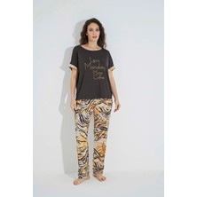 Nightlove Monamise Desenli Kısa Kollu ''less Mondey More Coffee'' Pijama Takımı