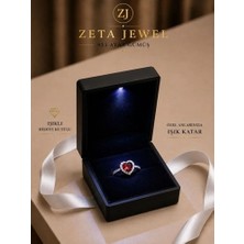 Zeta Jewel 925 Ayar Gümüş Yakut Kırmızısı Taşlı Kalpli Yüzük- Sevgiliye Hediye, Işıklı Özel Kutulu