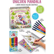 K&A Unicorn Mandala - 6 Renk Keçeli Kalem ve 75 Adet Çıkartma Hediyeli 3+