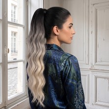 Chic Haven Tokalı Protein Fiber Sentetik At Kuyruğu / Koyu Kahve Gümüş Platin Ombre