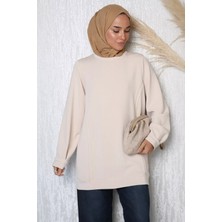 Julude Süs Dikişli Bisiklet Yaka Tesettür Tunik P-00023059