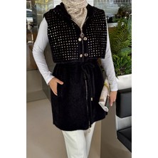 Julude Gülseli Kadın Kapüşonlu Pul Payetli Tesettür Triko Yelek P-00023161