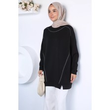 Julude Dikiş Detaylı Bisiklet Yaka Tesettür Tunik P-00023067